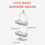 Zenna Home Rustproof Hanging Shower Caddy, Over the Shower Head Caddy with 2 Shelves and Built In Hooks, Aluminum Bathroom Hanging Organizer, Satin Chrome Zenna Home