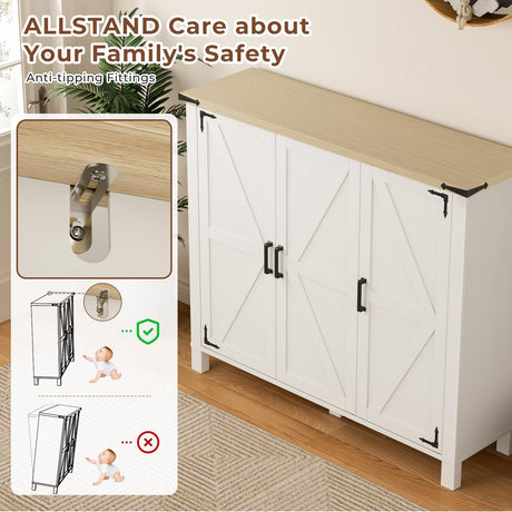 5-Tier Shoe Storage Cabinet, Farmhouse Shoe Rack Organizer Cabinet with 4 Adjustable Shelves & Side Cabinets, Freestanding Shoe Cabinet Storage with Anti-tip Fitting for Entryway, 46.1L×13.7W×40.6H ALLSTAND