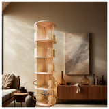 HZYHPDJY Rotating Bookshelf,360 Display Round 5 Tier Floor Standing Bookcase Storage Rack,Wood Spinning Bookshelf Tower for Bedroom,Living Room HZYHPDJY
