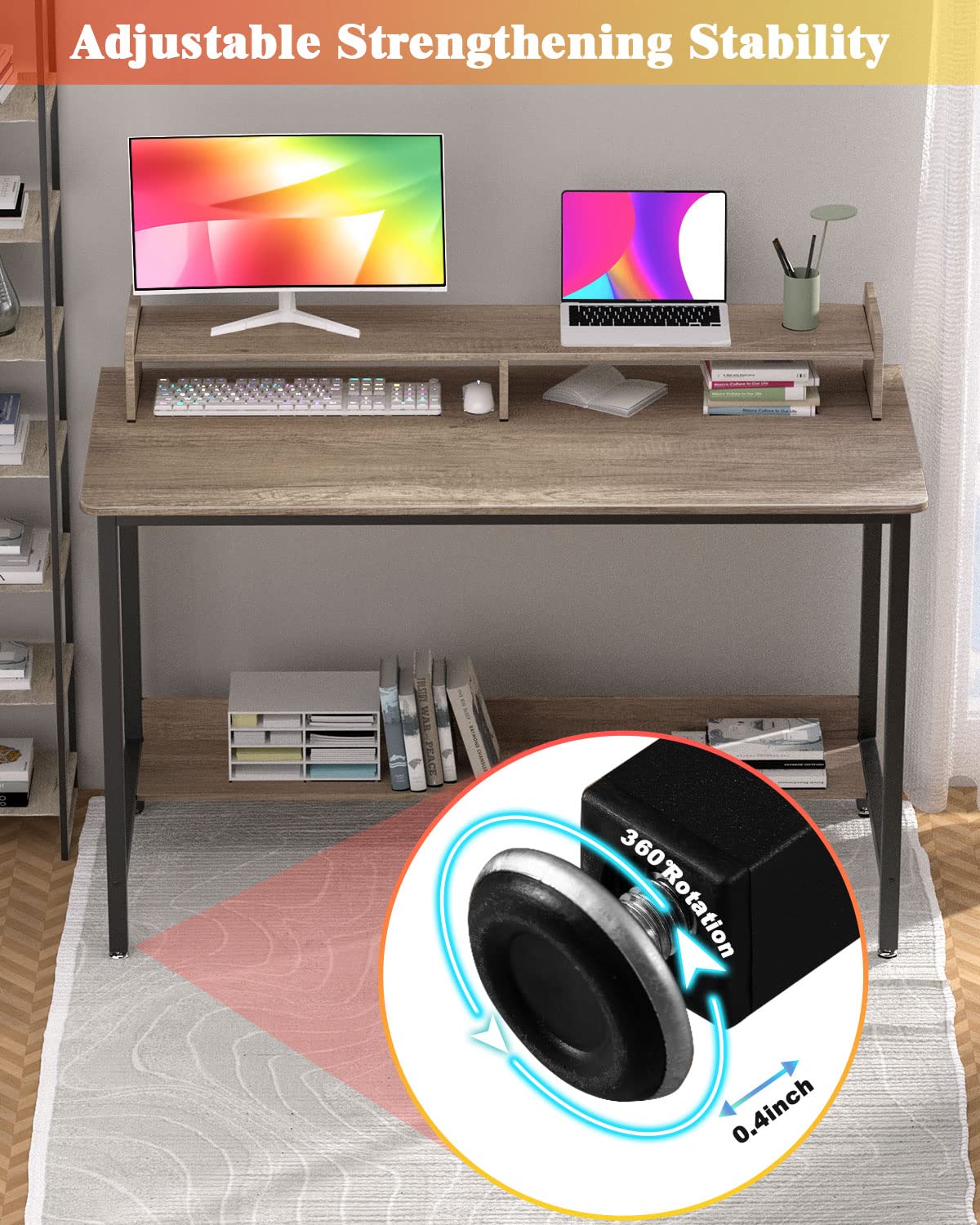 WOODYNLUX Computer Desk for Home-Office with Storage-Shelves - Modern Simple Style Metal Frame Laptop Notebook PC Study Writing Student Makeup Table Desk with Monitor Stand Footrest, Easy to Assemble. WOODYNLUX