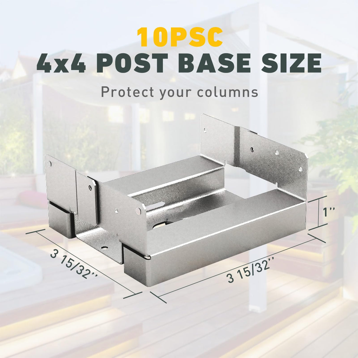 LARIFULL 4x4 Post Base (Inner Size 3 1/2 "x3 1/2") Adjustable Wood Post Brackets for Concrete for Deck/Patio/Gazebo/Pergola… (10) LARIFULL