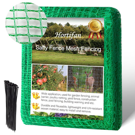 Hortifan Garden Fence Temporary Fence, 4'x100' with 50 Zip Ties, Plastic Fencing Safety Fence Snow Fence, Construction Fencing for Yard, Deer, Pet, Rabbits, Chicken, Dogs, Animal Barrier, Green HORTIFAN