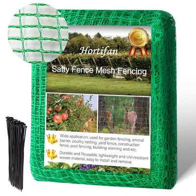 Hortifan Garden Fence Temporary Fence, 4'x100' with 50 Zip Ties, Plastic Fencing Safety Fence Snow Fence, Construction Fencing for Yard, Deer, Pet, Rabbits, Chicken, Dogs, Animal Barrier, Green