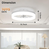VOLISUN Low Profile Ceiling Fans with Lights and Remote,15.7in Modern Ceiling Fan Flush Mount, 3000K-6500K Dimmable Bladeless LED Fan Light,White Fandelier Ceiling Fans with Lights for Bedroom VOLISUN