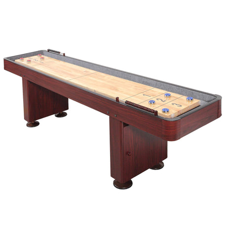 Challenger Shuffleboard Table with Dark Cherry Finish, Hardwood Playfield, Storage Cabinets, Climate Adjusters, Leg Levelers, 8 Pucks, Brush and Wax Hathaway