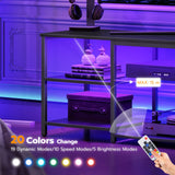 HOOBRO LED TV Stand for 65 Inch TVs with Charging Station, Gaming Entertainment Center with 3-Tier Open Storage, Long Media TV Console Table, TV Stand for Living Room, Bedroom, Black BB20UDDS01 HOOBRO