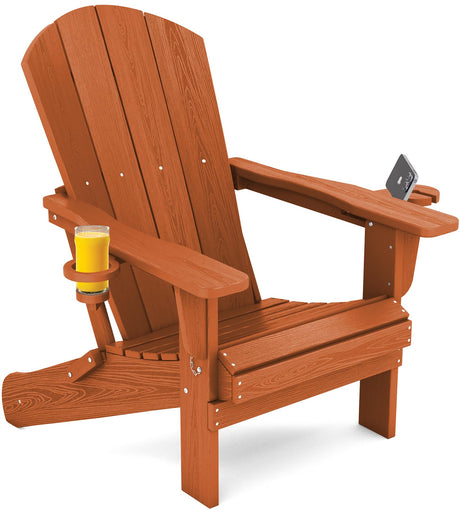 SERWALL Adirondack Chair with Cup Holders - Composite Adirondack Chairs HDPE Outdoor Chairs All Weather Use- Orange SERWALL