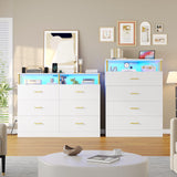 AOGLLATI White Dresser for Bedroom with Column Design, Charging Station, Modern 6 Drawer Wide Led Dresser for Bedroom,White AOGLLATI