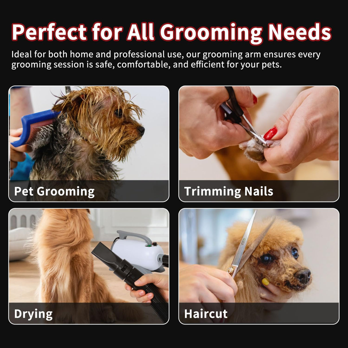 Dog Grooming Table Arm with Hammock - Adjustable Height, Pet Grooming Hammock, No Sit Haunch Holders, Loop Noose Heavy-Duty Clamp (Stainless Steel) Phenfor