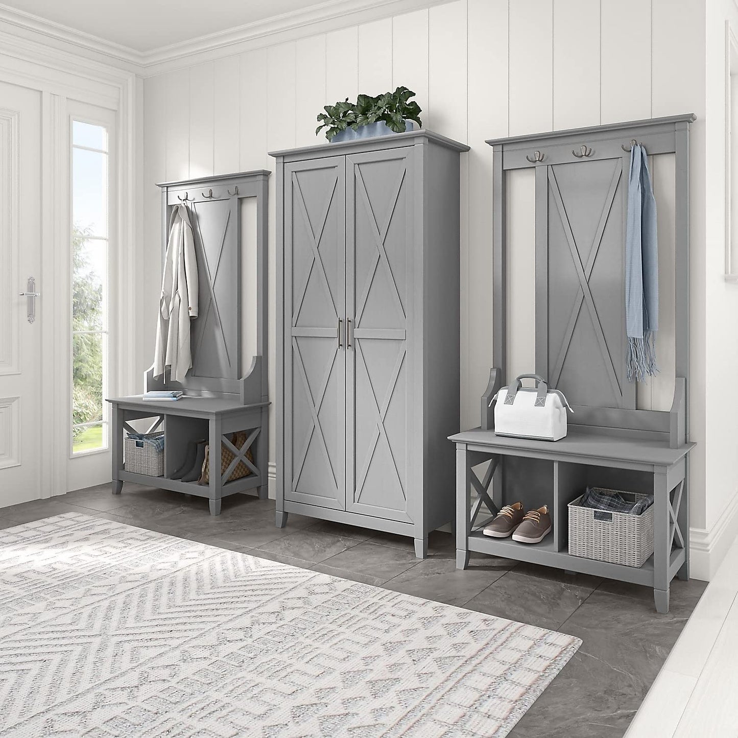 Bush Furniture Key West Tall Storage Cabinet with Doors in Cape Cod Gray