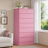 DICTAC Tall Dresser for Bedroom with 8 Drawers, 59.6" Tall Pink Dressers & Chests of Drawers, Modern Wood Closet Organizer and Storage Cabinet, Large Vertical Dresser for Bedroom, Closet, Hallway DICTAC
