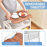 TOOLF 3-Tier Rolling Cart with Table Top, Metal Storage Cart on Wheels, Utility Organizer with Wooden Tray, Lockable Casters, Easy Assembly for Bathroom, Living Room, Office, Kitchen, White TOOLF