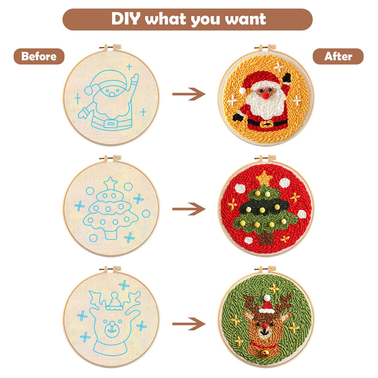 MSDADA 21PC Punch Needle Embroidery Kit - Adjustable Tool, Wooden Handle Pen, Hoops, Cloth, Big Eye Needles, Threaders (Pink) MSDADA