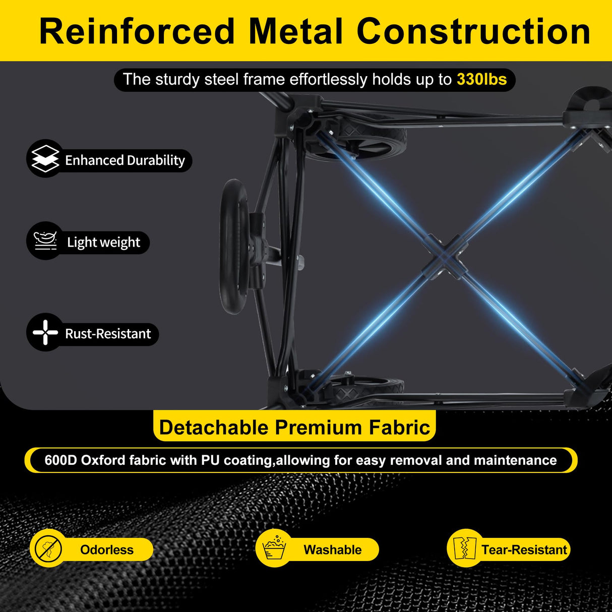 Ladkou Collapsible Foldable Wagon, Heavy Duty Beach Wagon Cart with 140L Capacity and 220LBS Load, Portable Utility Grocery Wagon for Outdoor Camping Garden, Black Ladkou