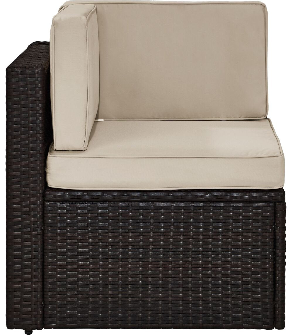 Crosley Furniture Palm Harbor Corner Outdoor Sectional Chair, Wicker Patio Chairs for Porch, Deck, Backyard, Brown with Sand Cushions Crosley Furniture