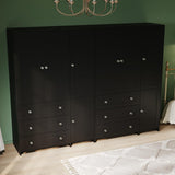 VOWNER Armoire Wardrobe Closet with Drawers and Mirror, 71" Clothing Storage Cabinet with Hanging Rod, 4 Doors Wooden Wardrobe Cabinet for Bedroom, Large Capacity Storage, Black VOWNER