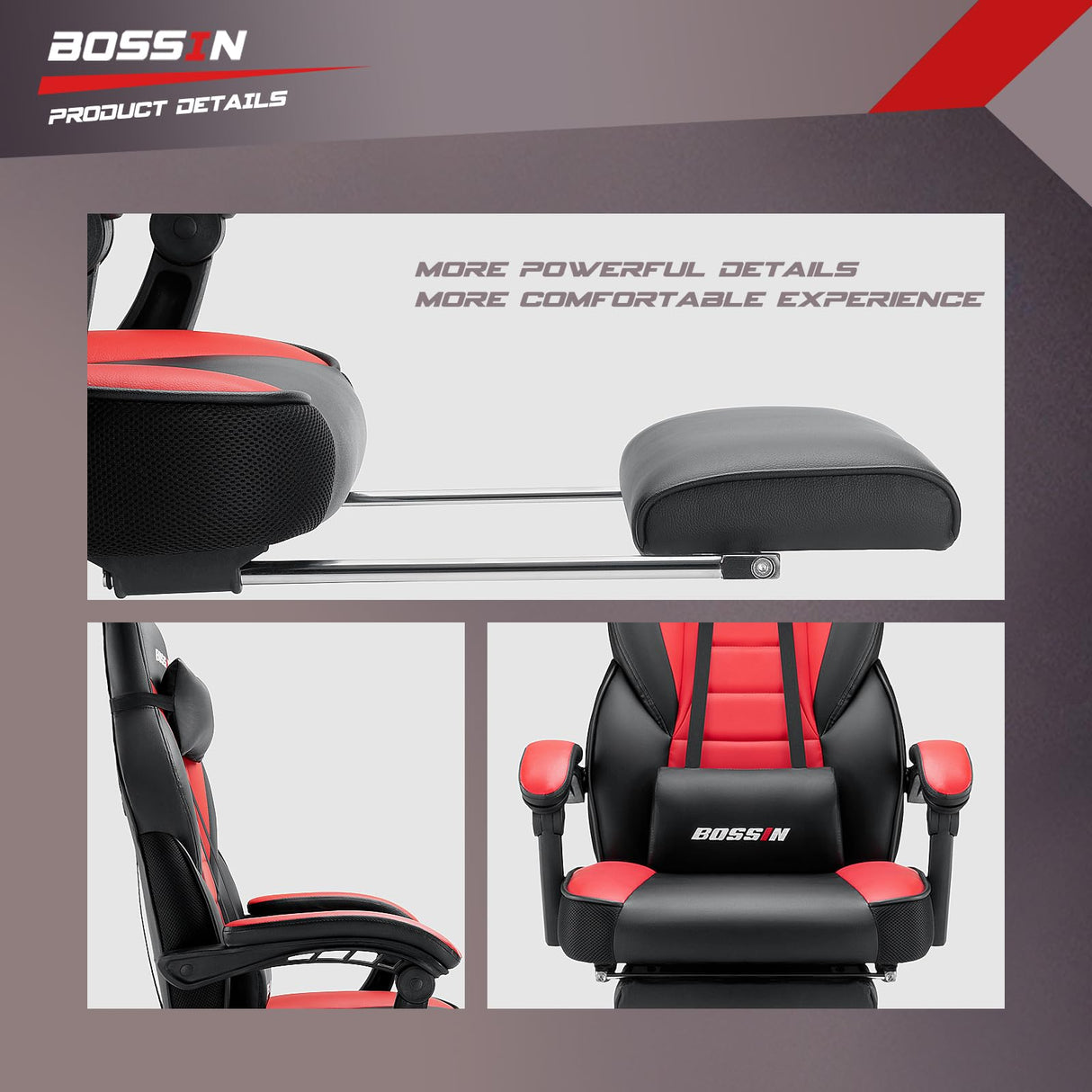 BOSSIN Gaming Chair with Footrest and Massage 400lb Weight Capacity, Big and Tall Gaming Chair for Adults, Ergonomic Heavy Duty Gaming Chair with Large Size Seat and High Back BOSSIN