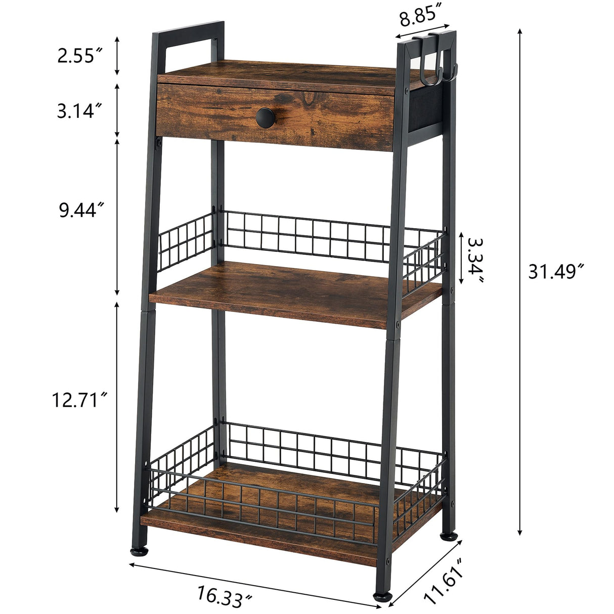 Gewudraw Rustic Brown 4-Tier Bathroom Ladder Shelf with Drawer - Multifunctional Freestanding Storage Solution Gewudraw
