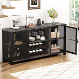 Launica Liquor Bar Cabinet, Industrial Wine Bar Cabinet, Rustic Sideboard Buffet Cabinet for Liquor, Glasses & Coffee Bar with Storage Rack for Home Kitchen Dining Room, Dark Grey Oak, 55 In Launica
