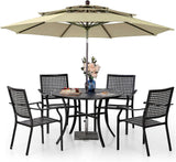 PHI VILLA 5-Piece Patio Dining Set for 4 with 10ft Umbrella, Metal Circle Table & Wrought Iron Stackable Chairs, 3-Tier Vented Beige Umbrella PHI VILLA