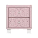 Merax Nightstand with Storage Drawers, Upholstered Velvet Bedside End Table for Small Bedroom, Pink Merax