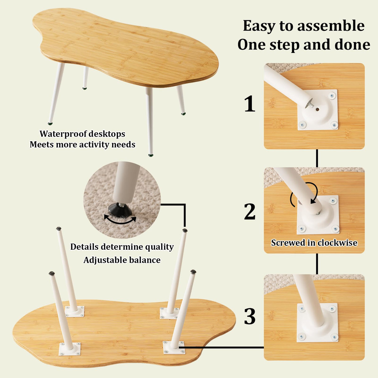 ZHUMUJIAJU Modern Coffee Table for Living Room- Small Tea Tables with Bamboo, Mid Century Modern Coffee Tables Adjustable, Wood Accent Sofa Center Table for Living Room & Office ZHUMUJIAJU