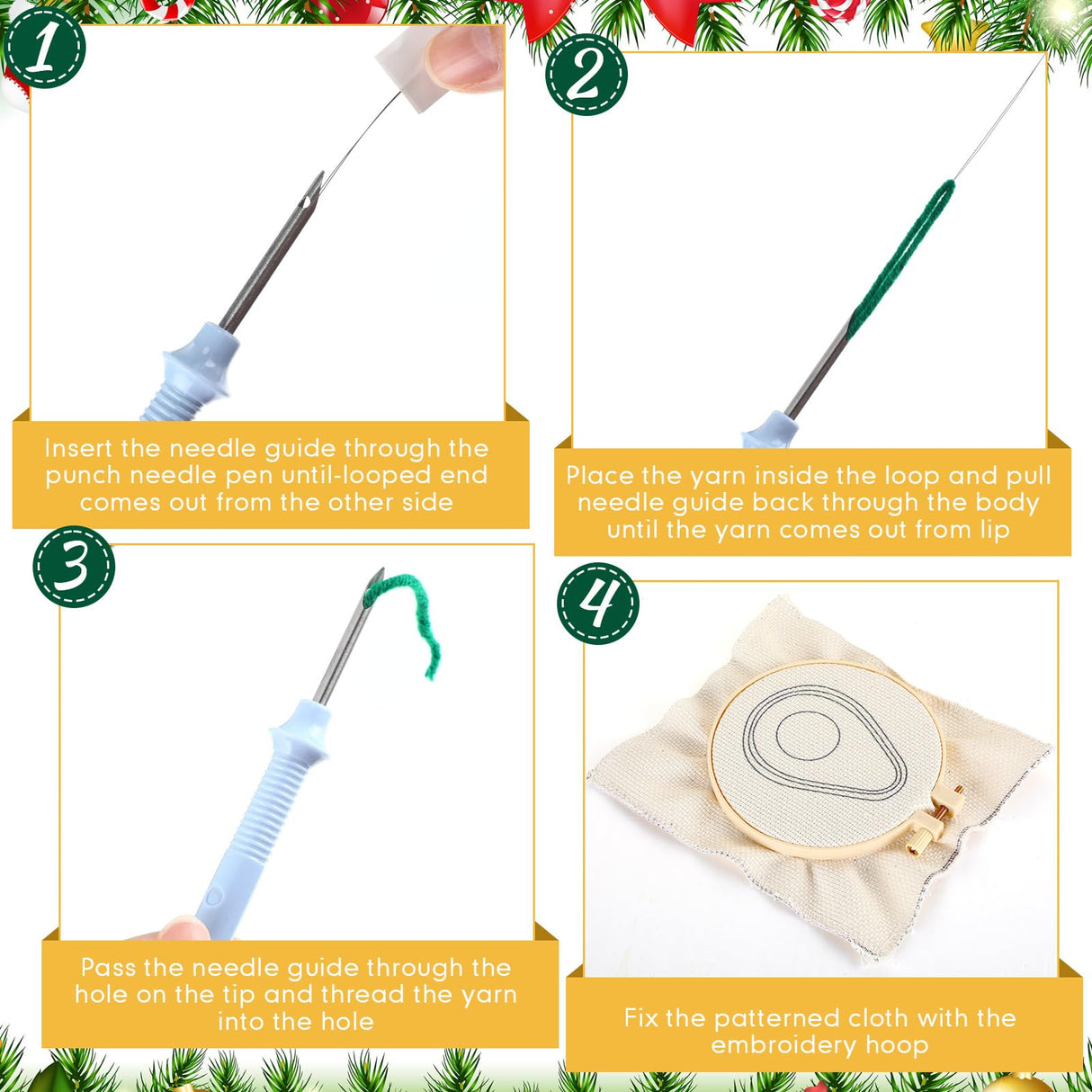 Yaomiao 6 Pcs Fruit Punch Needle Coaster Kit Punch Needle Embroidery Kits Craft Supplies with Patterns Yarns Tools Adhesive Felt Embroidery Hoop Instruction Holder for Adult DIY Yaomiao