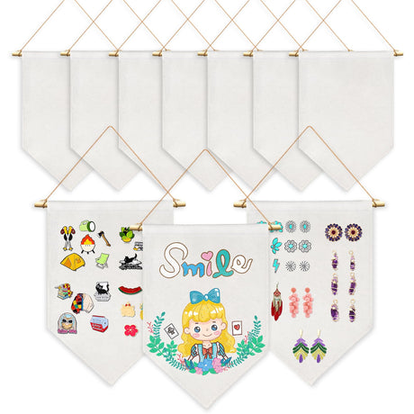 Beclumas 10 Pack Sublimation Blanks Pin Display Banner Enamel Pin Wall Display Banner Pin Display Pennant Wall Hanging Brooch Jewelry Storage Case Blank Hanging Flag Banner for Room Decor Beclumas
