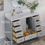 ARIEL Cambridge 55" Grey Bathroom Vanity with Sink, 1.5" Edge Pure White Quartz Countertop & Backsplash, Center Rectangular Sink, 2 Soft Closing Doors, 9 Full Extension Dovetail Drawers ARIEL