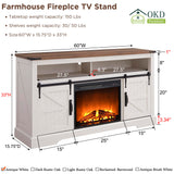 OKD Fireplace TV Stand for 65+ Inch TV, 33" Tall Highboy Farmhouse Entertainment Center w/ 23'' Electric Fireplace, Rustic Media Console w/Sliding Barn Door for Living Room, Antique White OKD