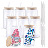 HTVRONT 8 PCS Sublimation Glass Cups Clear -16oz Sublimation Glass Tumbler with Bamboo Lid - Sublimation Blanks for Painting, Sublimation and HTV Vinyl Crafts HTVRONT