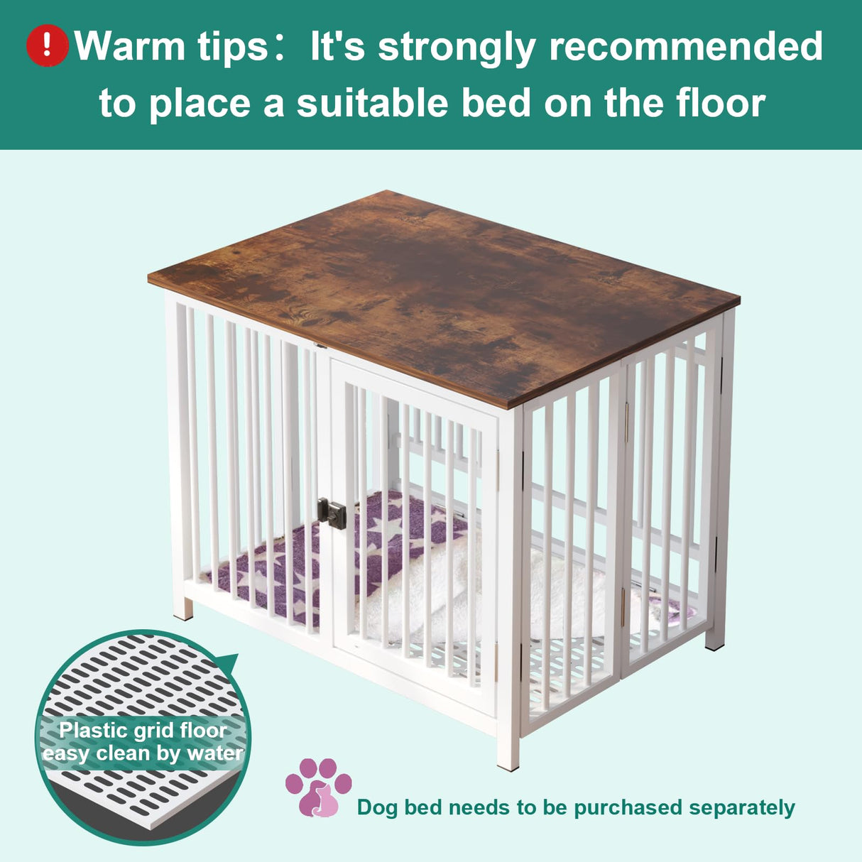 UMXES Heavy Duty Dog Crate Furniture, Fully Assembled exc. Locks, All Metal Frame & Wooden Tabletop, Modern Kennel for Small Dog, End Table, Sturdy, Foldable, White/Rustic Brown UMXES