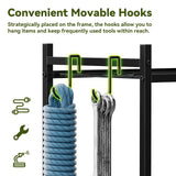 SUFAUY Garden Tool Organizer, Rolling Heavy-Duty Garage Tool Stand, Yard Storage Rack with Casters and Hooks, Black SUFAUY