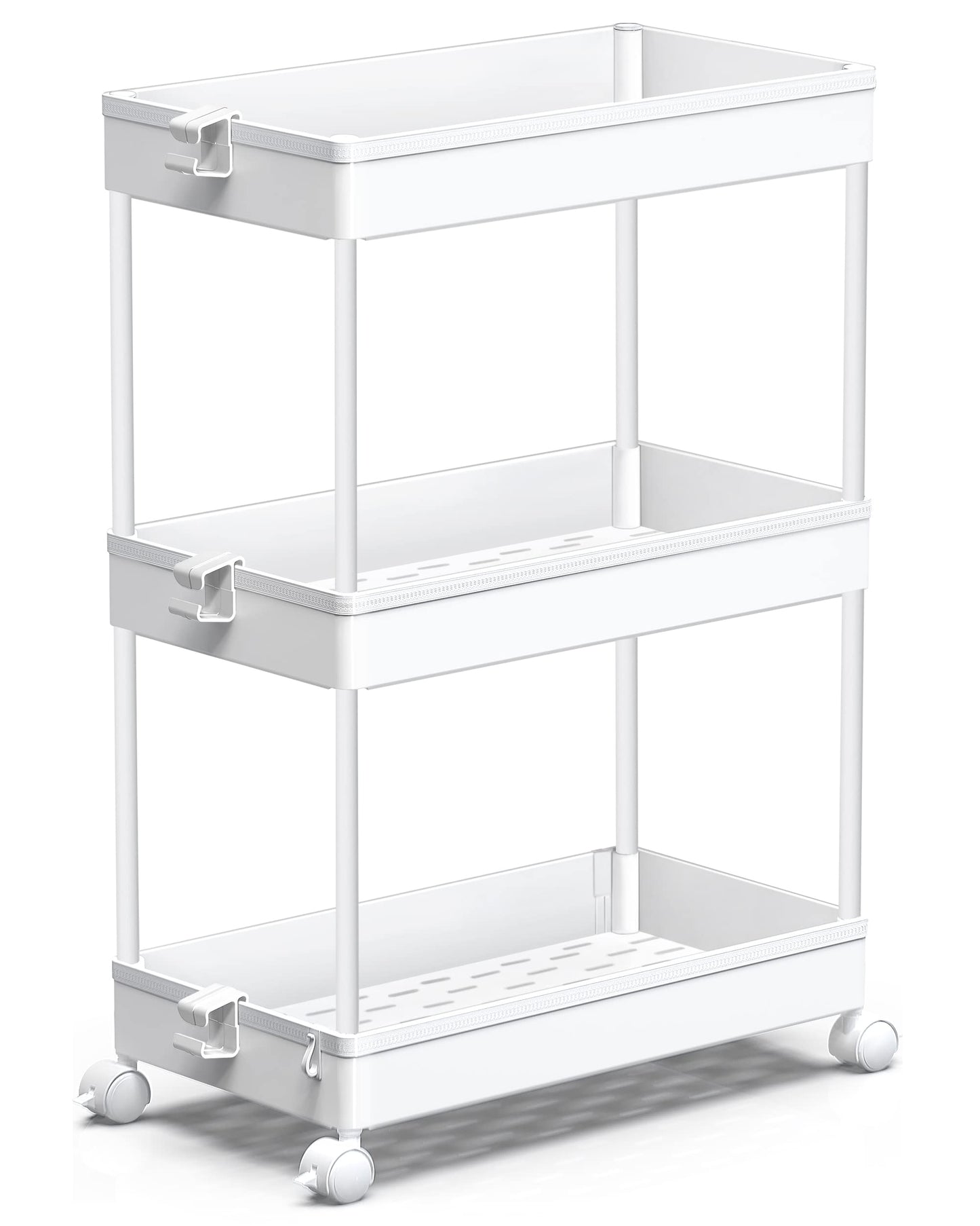 SPACEKEEPER Rolling Storage Cart 3 Tier, Bathroom Cart Organizer Laundry Room Organizer Utility Cart Mobile Shelving Unit Multi-Functional Shelves for Office, Kitchen, Bathroom, White - WoodArtSupply