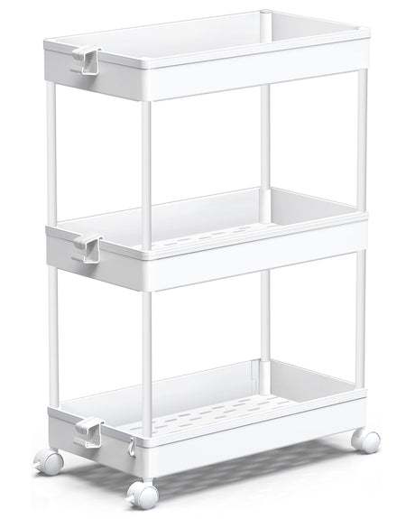SPACEKEEPER Rolling Storage Cart 3 Tier, Bathroom Cart Organizer Laundry Room Organizer Utility Cart Mobile Shelving Unit Multi-Functional Shelves for Office, Kitchen, Bathroom, White SPACEKEEPER