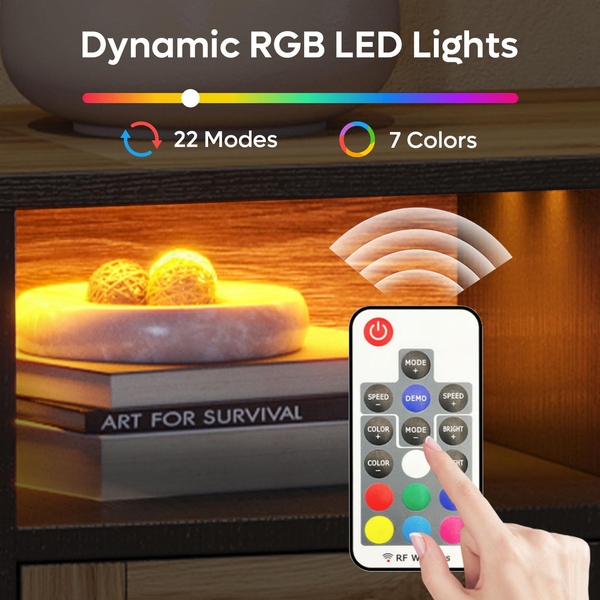 Bestier 80 Inch Black Rattan TV Stand with Storage for 85 Inch TV, 4-in-1 Mid Century Modern Entertainment Center with LED Lights, Doors and Adjustable Glass Shelves for Living Room Bestier