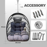 JESE Swing Hammock Egg Chairs Indoor Outdoor, UV Resistant Cushion Hanging Chair with Cup Holder, Foldable Frame 350lbs Capacity Wicker Hammock Chair for Patio Bedroom Balcony(Without Stand, Black) JESE