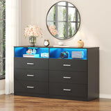 Bigbiglife Dresser for Bedroom, 6 Drawer Dresser with Charging Station and Led Light, Modern Chest of Drawers for Bedroom, Living Room,Black Bigbiglife