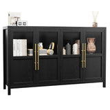 GarveeHome Sideboard Buffet Cabinet with 4 Glass Doors, 55" Large Buffet Cabinet with Storage, Modern Farmhouse Storage Cabinet Table for Kitchen Dining Room, Living Room(Glass with 4 Door, Black) GarveeHome