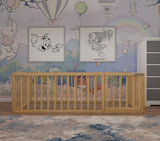 Montessori Floor Bed With Door On The Right Side For Toddler | Pine Wood Natural Solid Frame Bed | Sturdy Modern Design Floor Bed Frame for Boy and Girls (Crib, Height: 23.6 Inches) wood and montessori