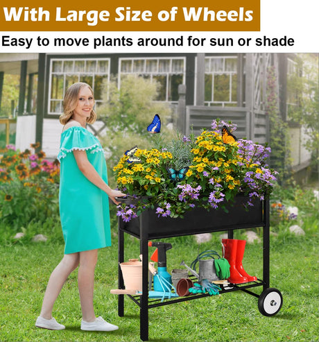 Koutemie Outdoor Raised Planter Bed Box with Legs for Gardening, Elevated DIY Garden Cart on Wheels for Vegetables Flower Tomato Herb Plant, Black Koutemie