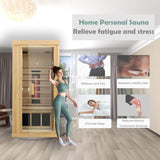 KUNSANA Ceramic Infrared Sauna, 1 Person Infrared Sauna, Hemlock Wood Home Sauna Spa, Far Infrared Sauna Indoor, Low EMF Infrared Saunas for Home with Smart Display, Bluetooth Speaker,1,240 watt KUNSANA
