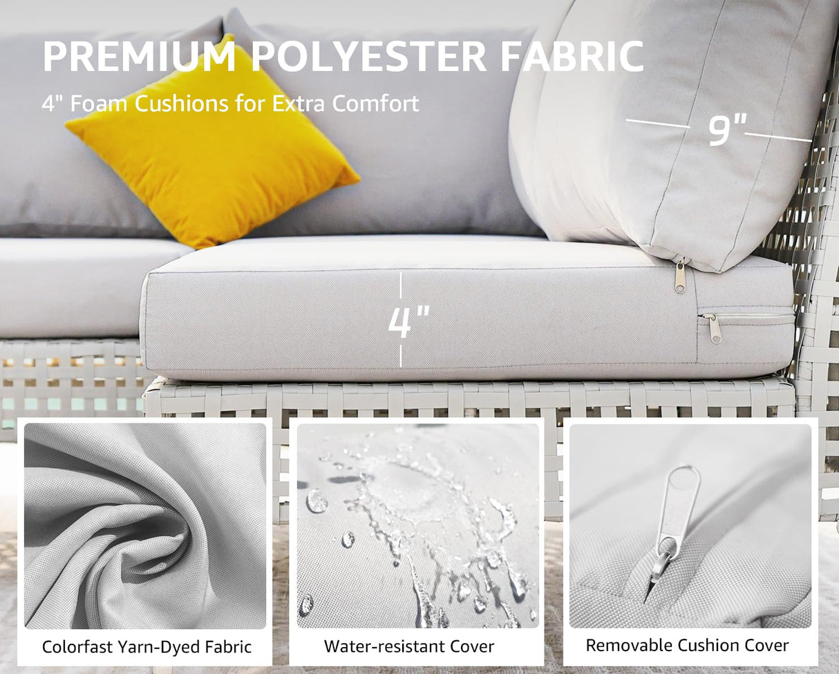 NICESOUL 7 Pieces 25.6" Deep Seat Patio Conversation Sets, White Open Weave Rattan Durable Patio Sectional Sofa, Weather Resistant Outdoor Seating Set for Backyard Terrace Porch, Light Grey NICESOUL