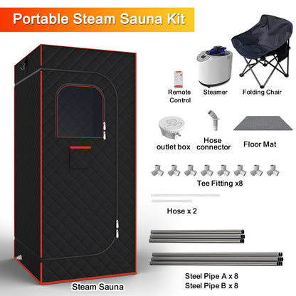 AgiiMan Portable Sauna Box, Portable Infrared Sauna for Home with 3L Steamer, Remote Control, Folding Chair and Mat, Full Size Personal Steam Sauna Tent for Wellness & Relaxation, Orange