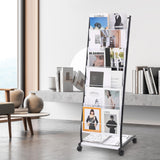 VEVOR Brochure Display Rack, 6-Tier Magazine Literature Display Stand, Floor Standing Magazine Rack Newspaper Catalog Holders, Movable with 4 Wheels (2 Lockable) for Shop Exhibitions Office, 6 Pockets VEVOR