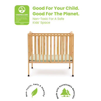 Delta Children Folding Portable Mini Baby Crib with 1.5-inch Mattress - Greenguard Gold Certified, Natural - WoodArtSupply