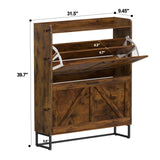 Urban Deco Wooden Shoe Storage Cabinet for Entryway, Organizer Shoe Cabinet with 2 Flip Drawers, Elegant 2 Tier Freestanding Shoe Organizer (Rustic Brown) Urban Deco