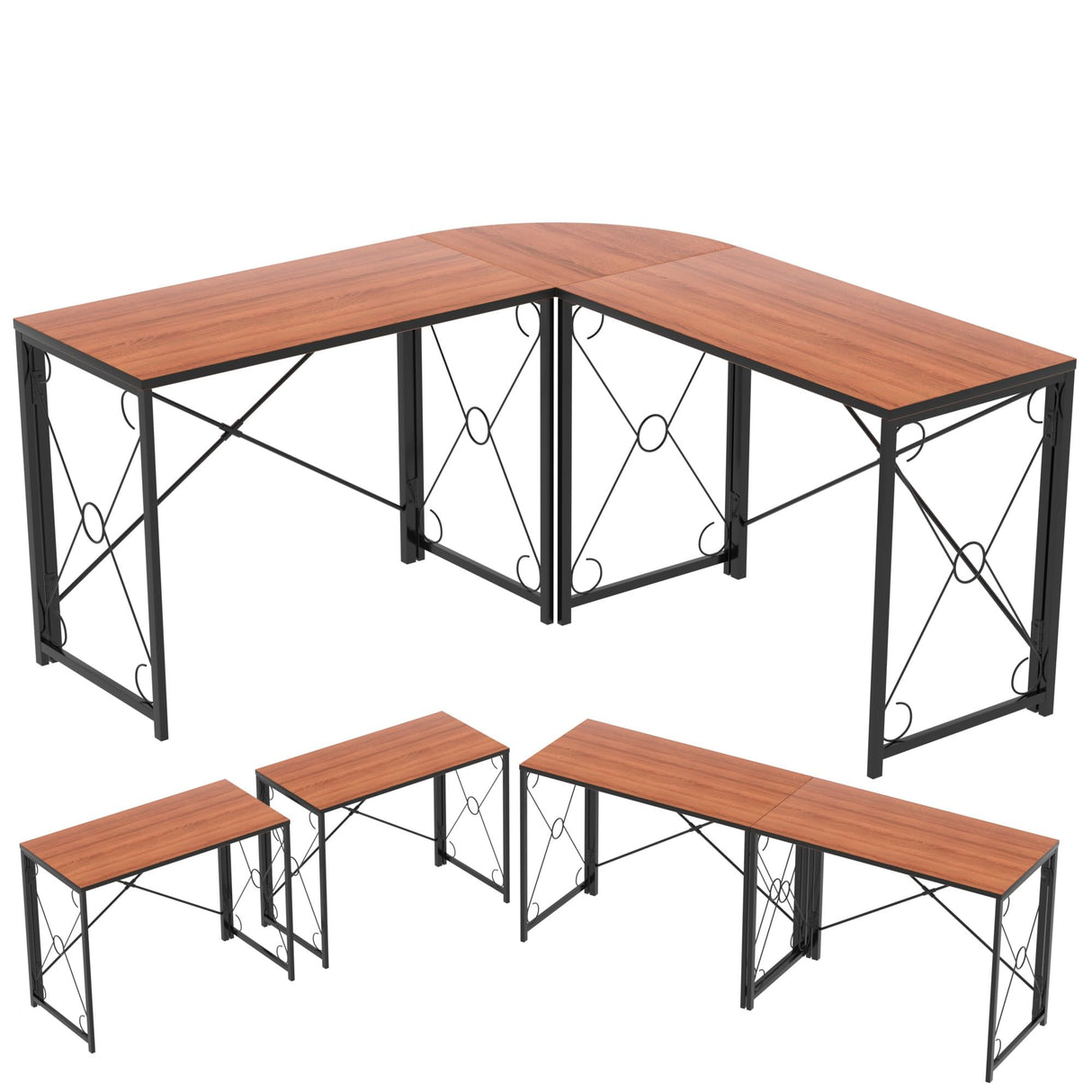 VECELO 59"x59" L Shaped Desk for Computer Gaming Multi-Usage Long 2 Person Table for Home Office Sturdy Writing Workstation, Easy Assembly/Saving Space, Rustic Brown VECELO