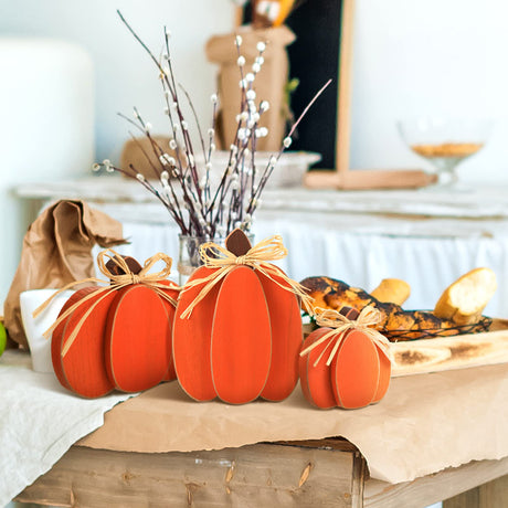 Ferraycle 3 Pcs Thanksgiving Pumpkin Decor Fall Decor Autumn Farmhouse Sign Rustic Tiered Tray Decorations Table Centerpieces Standing Wooden Block Sign for Halloween Home Kitchen Ferraycle