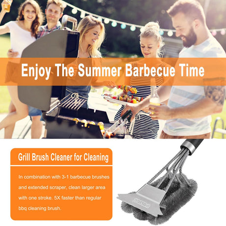 POLIGO Safe Grill Brush and Scraper with Deluxe Handle - 18" Grill Cleaner Brush Stainless Steel Bristle Grill Brush for Outdoor Grill Wizard Grate - BBQ Brush for Grill Cleaning Ideal Grilling Gifts POLIGO